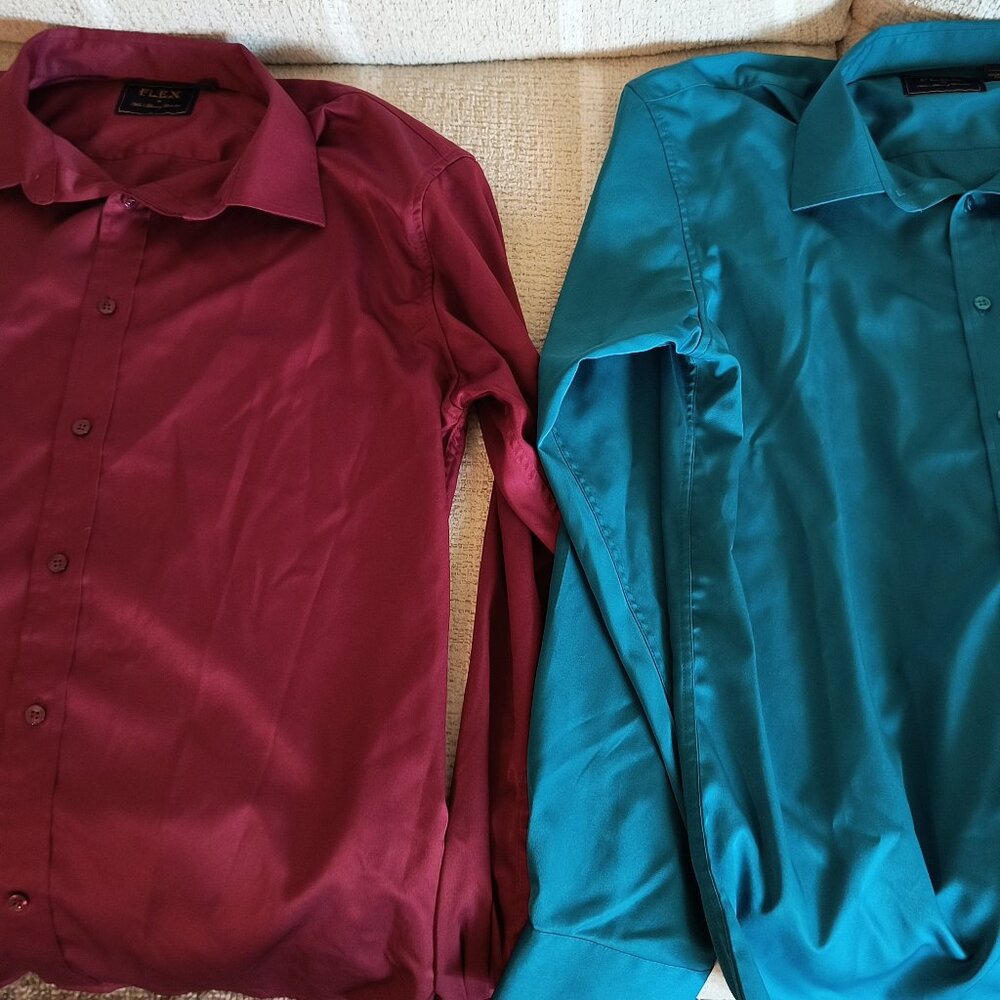 2 VERY NICE Men's Button Up Dress Shirts By FLEX
